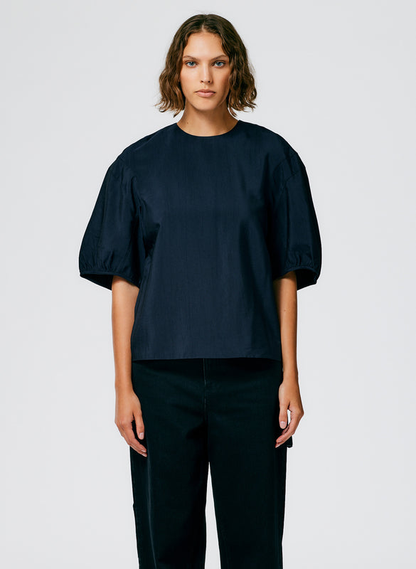 Viscose Plainweave Balloon Sleeve Crewneck Top