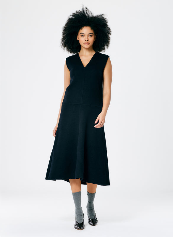 Luxe Double Faced Wool Angora V-Neck Dress