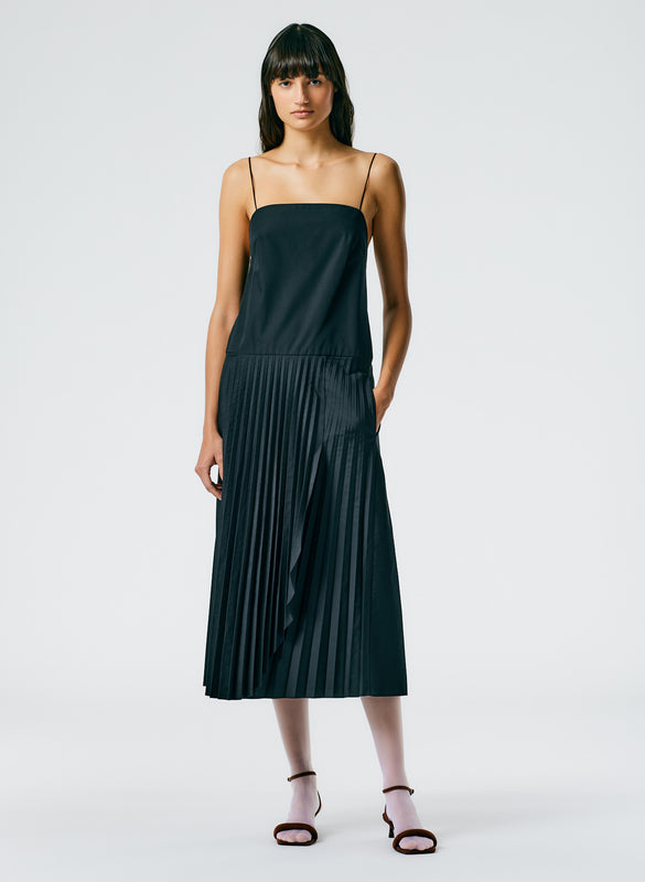 Pleated Cotton Strappy Dress