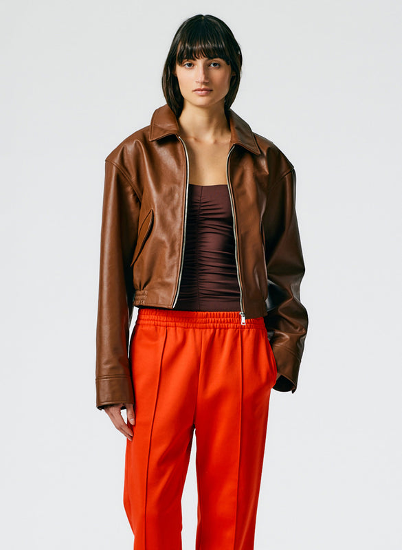 Aviator Leather Cropped Jacket