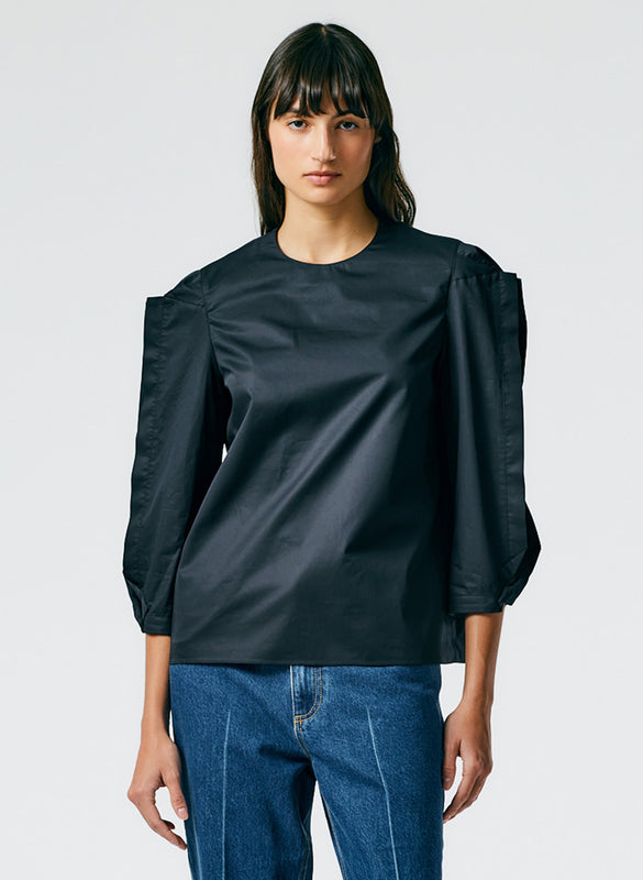 Lightweight Cotton Sateen Square Sleeve Top