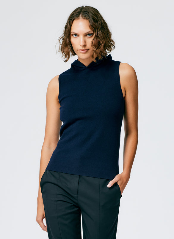 Compact Stretch Cashmere Sleeveless Hoodie