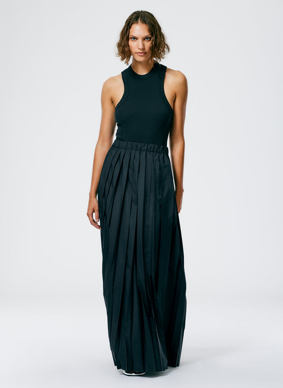 Italian Sporty Nylon Pleated Pull On Maxi Skirt