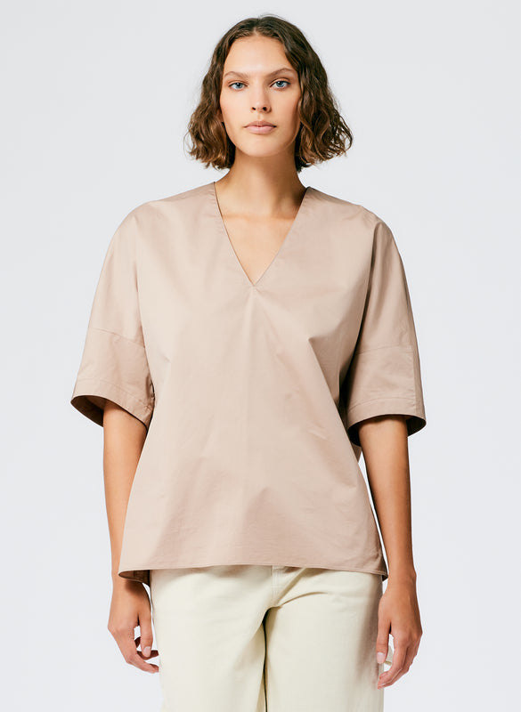 Eco Poplin V-Neck Cocoon Top