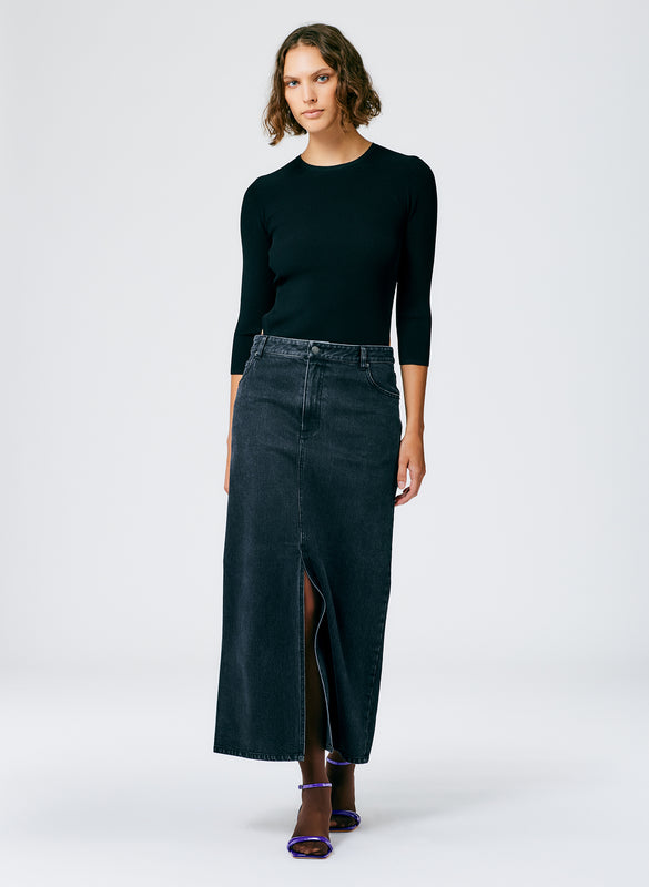 Black Denim Maxi Skirt - Petite