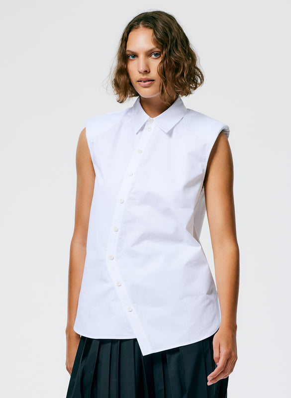 Eco Poplin Sleeveless Shoulderpad Shirt