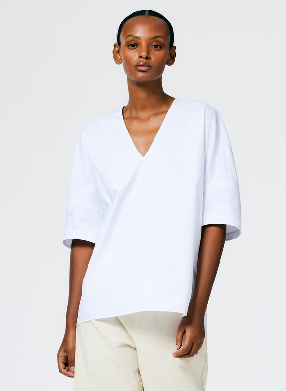 Eco Poplin V-Neck Cocoon Top