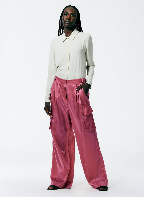 Shiny Nylon Pleated Stella Cargo Pant