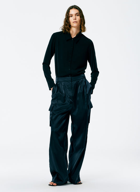 Shiny Nylon Pleated Stella Cargo Pant