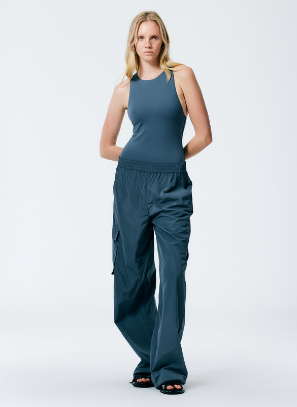 Italian Sporty Nylon Wide Leg Pull on Pant