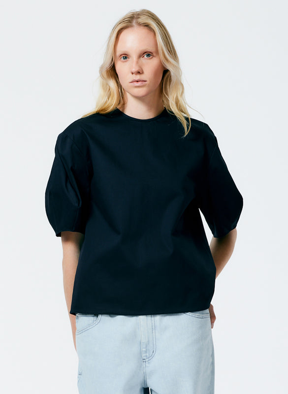 Mila Stretch Satin Easy Crew Neck Top