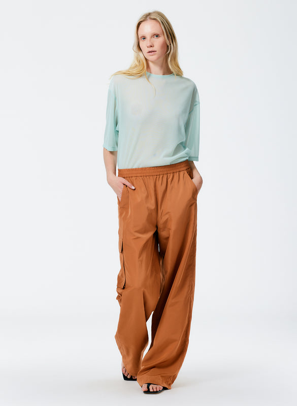 Italian Sporty Nylon Wide Leg Pull on Pant