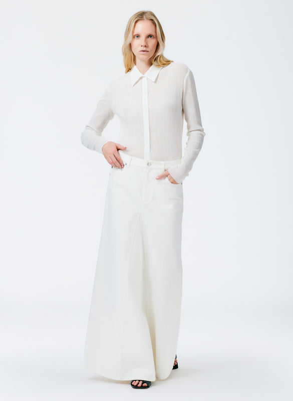 White Denim Godet Maxi Skirt