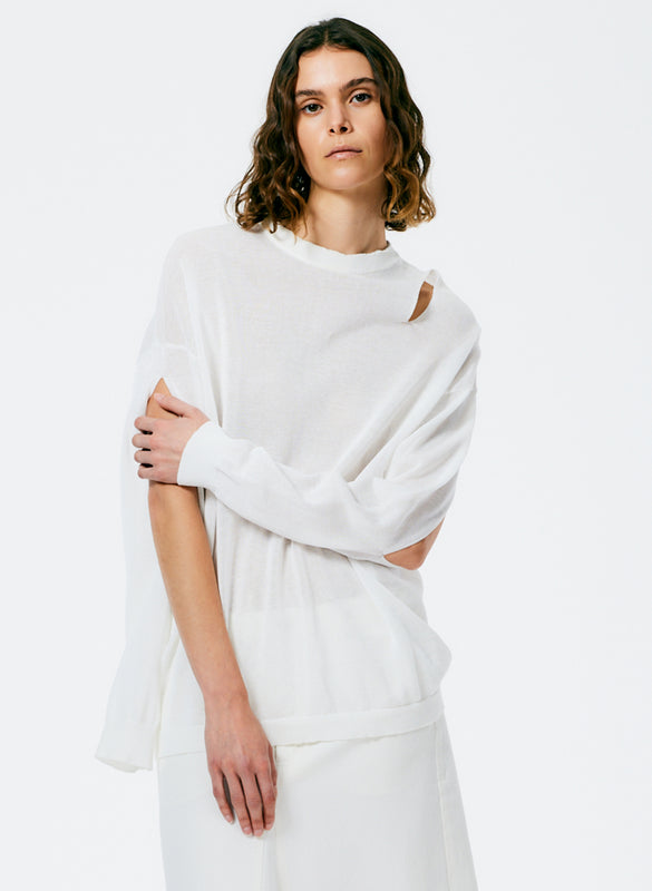 Crispy Viscose Slit Detail Oversized Pullover